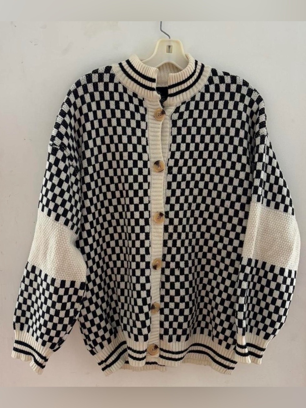 Dressed in LALA Get What I Want Grandpa Checkered Cardigan in Black + White - Picture 4 of 8